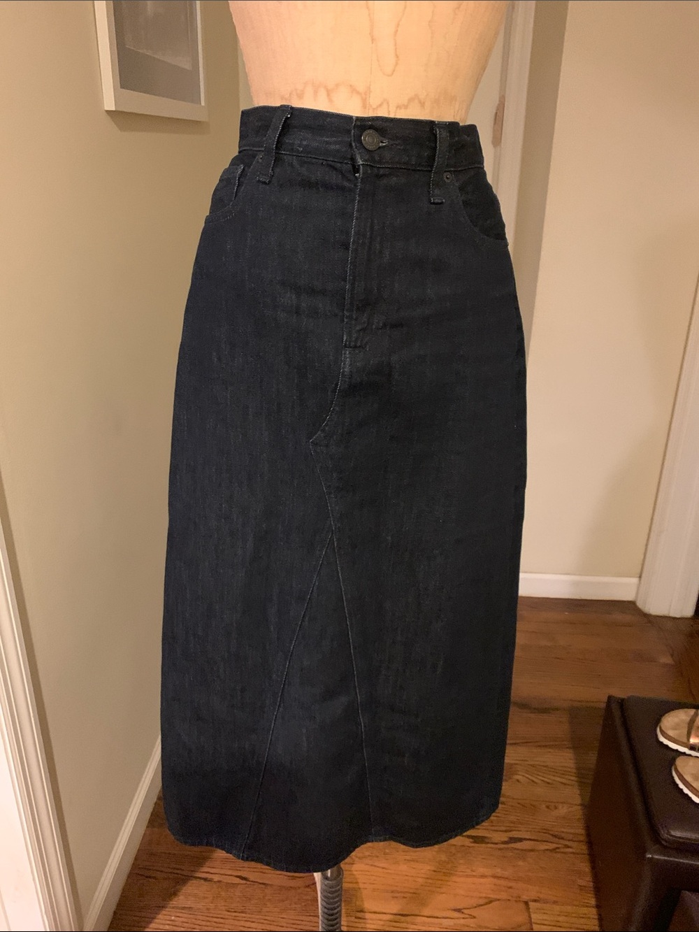 Uniqlo Dark Indigo High-Waist Denim Midi Skirt